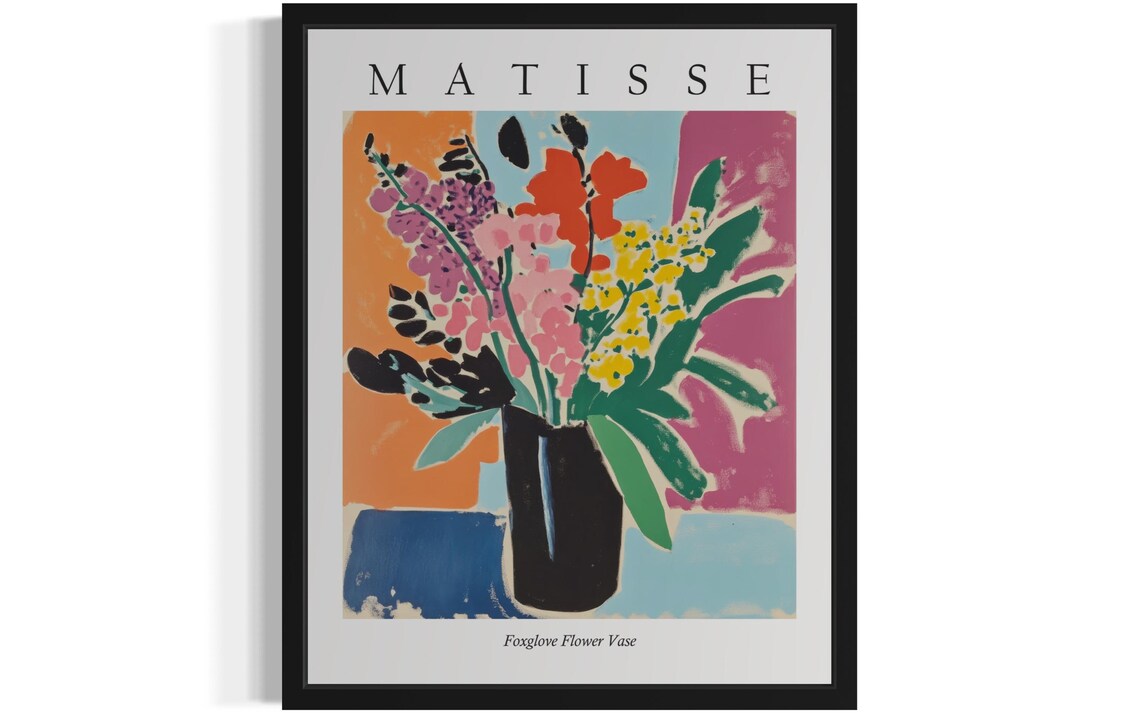 Foxglove Tall Flower Spikes in Black Vase Matisse Style Poster