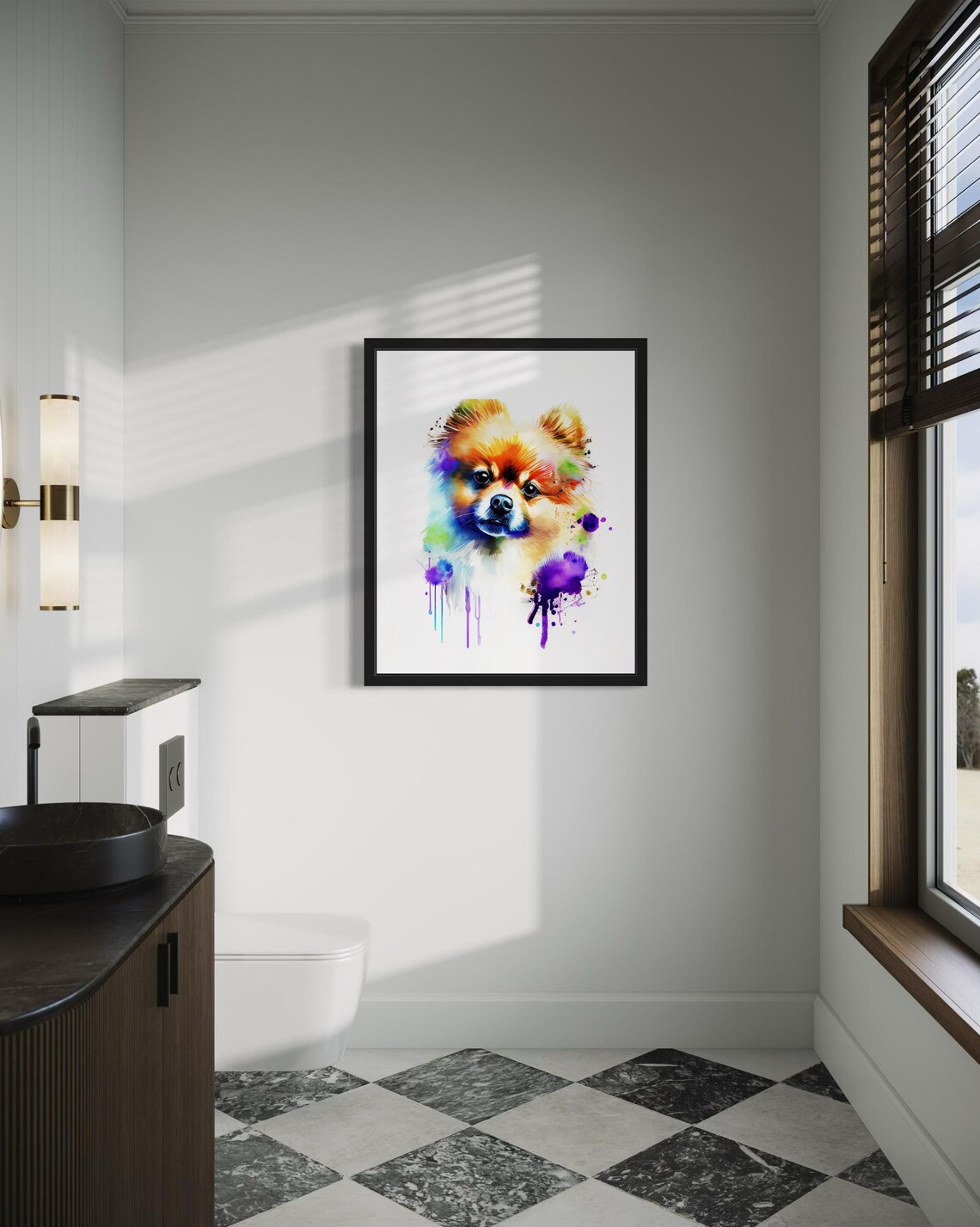 Fluffy Pomeranian Dog Face Rainbow Watercolor Portrait Poster - Image 4