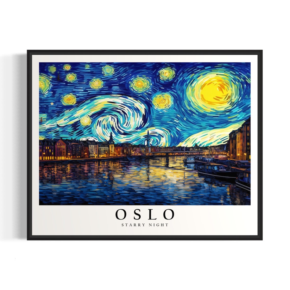 Oslo Starry Night Van Gogh Style Harbor Cityscape Art Poster