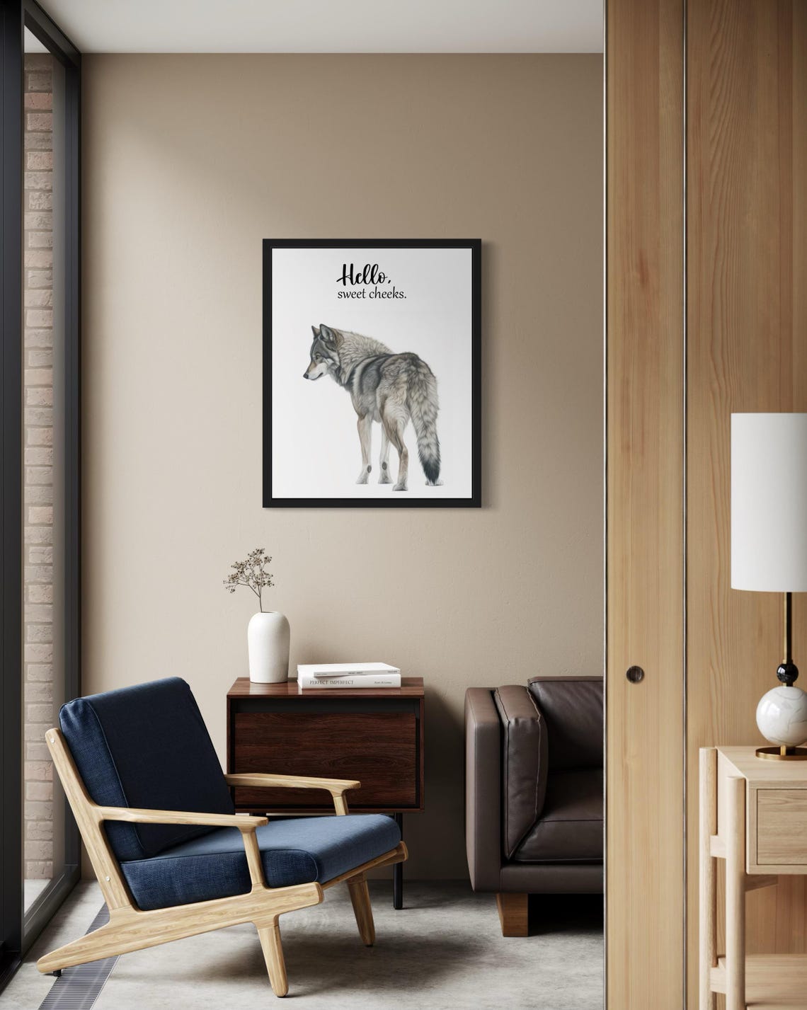 Gray Wolf Looking Back Hello Sweet Cheeks Funny Bathroom Poster - Image 2