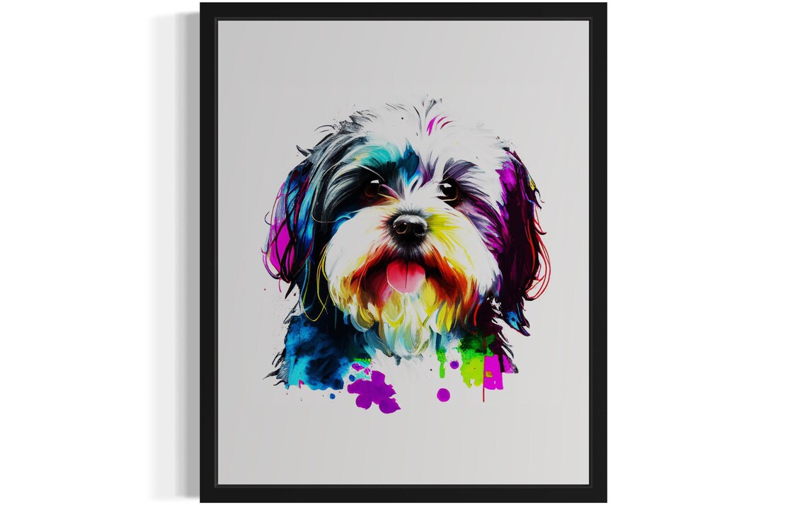 Colorful Watercolor Dog Portrait Small Fluffy Puppy Art Poster