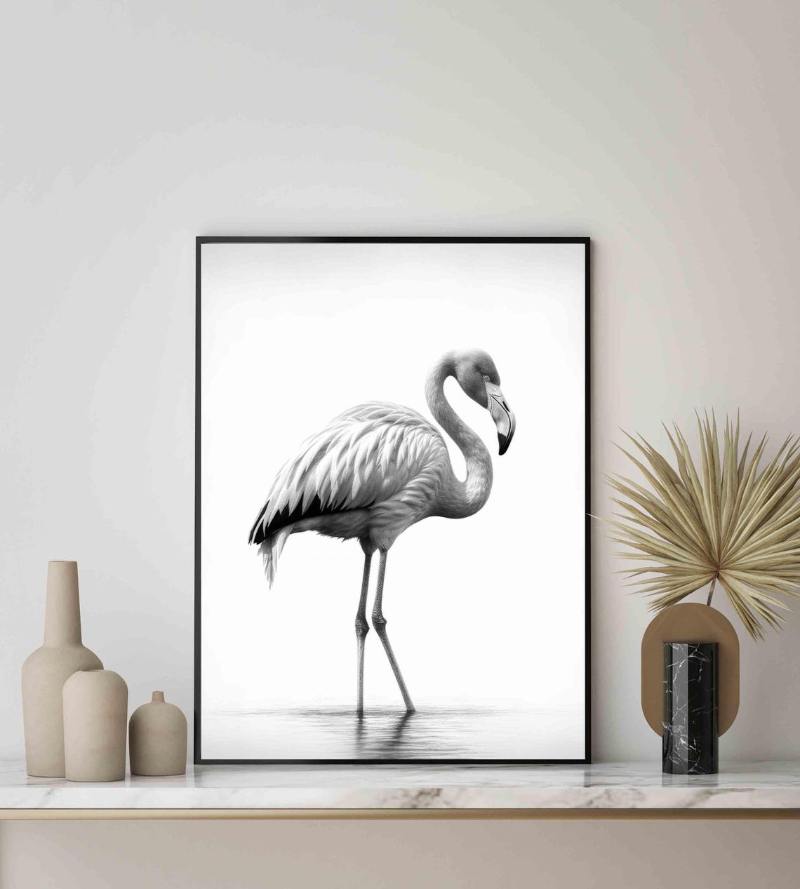 Flamingo Black and White Elegant Standing Bird Monochrome Art Poster - Image 2