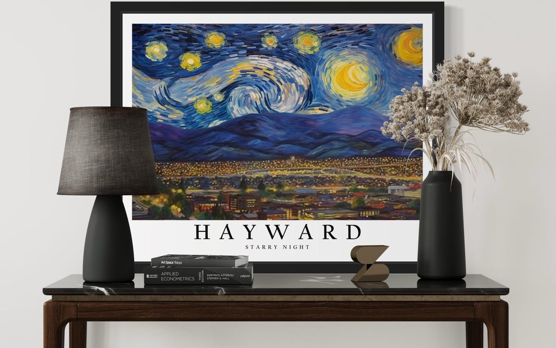 Hayward California City Lights Under Starry Night Sky Poster - Image 3