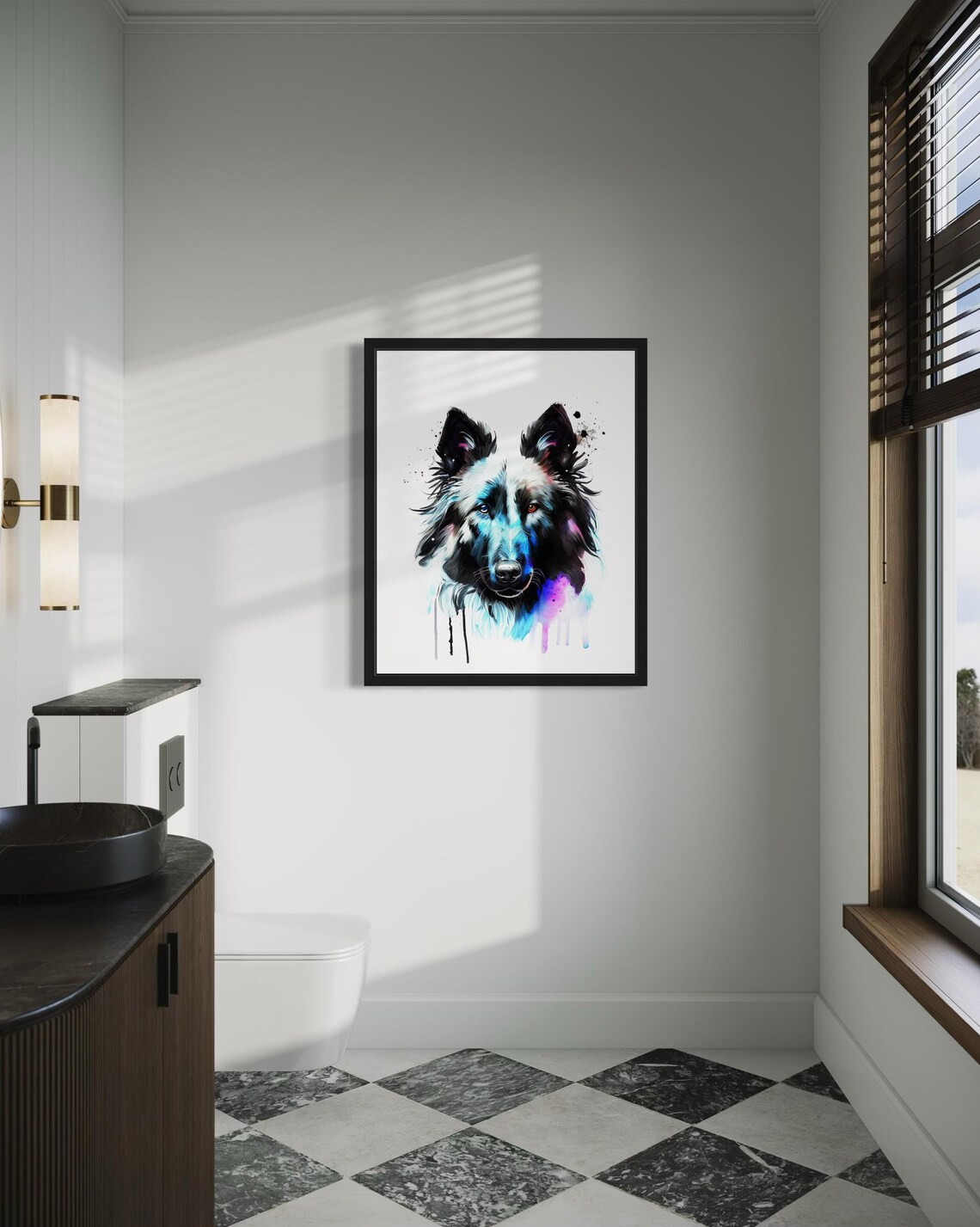 Black Belgian Sheepdog Electric Blue Watercolor Portrait Dog Poster - Image 4