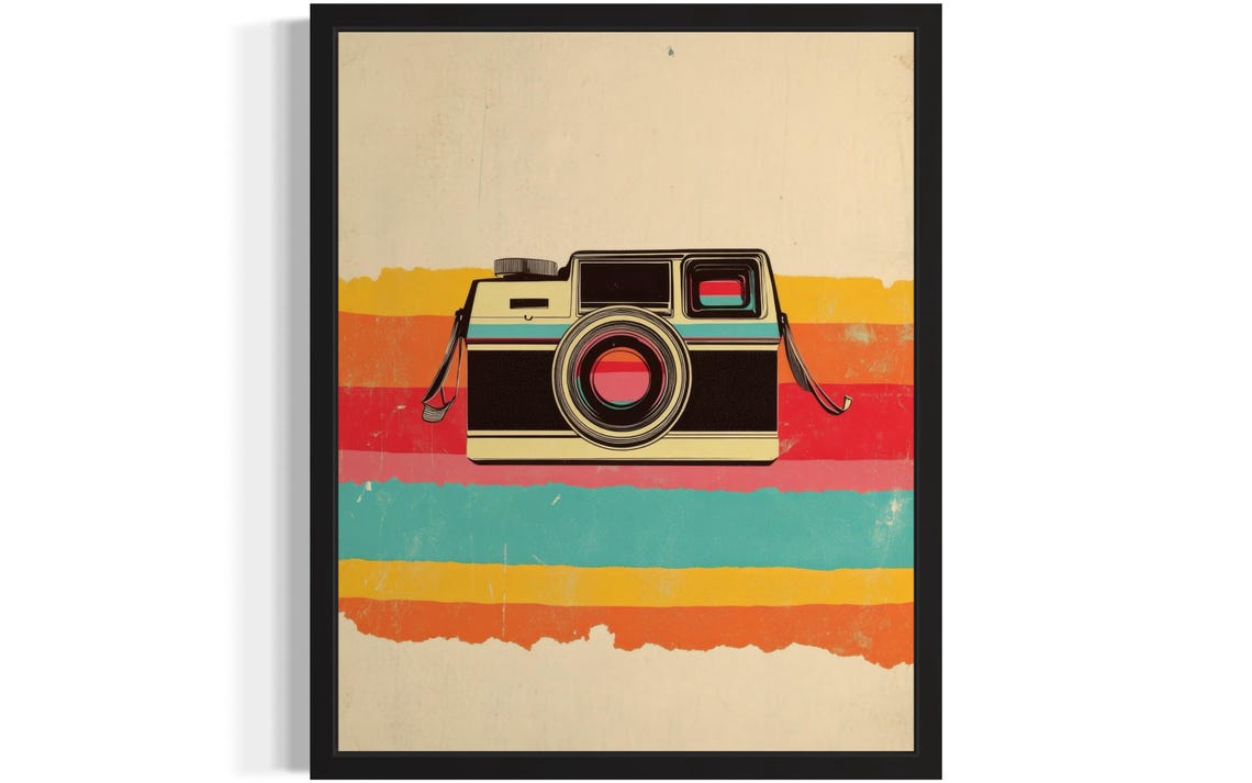 Vintage Polaroid Instant Camera Rainbow Stripes Retro Pop Art Poster