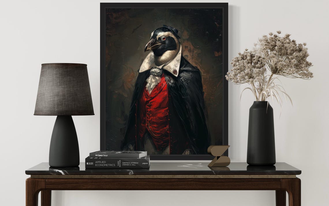 Red Eyed Penguin Vampire In Cape Gothic Victorian Portrait Poster - Image 2