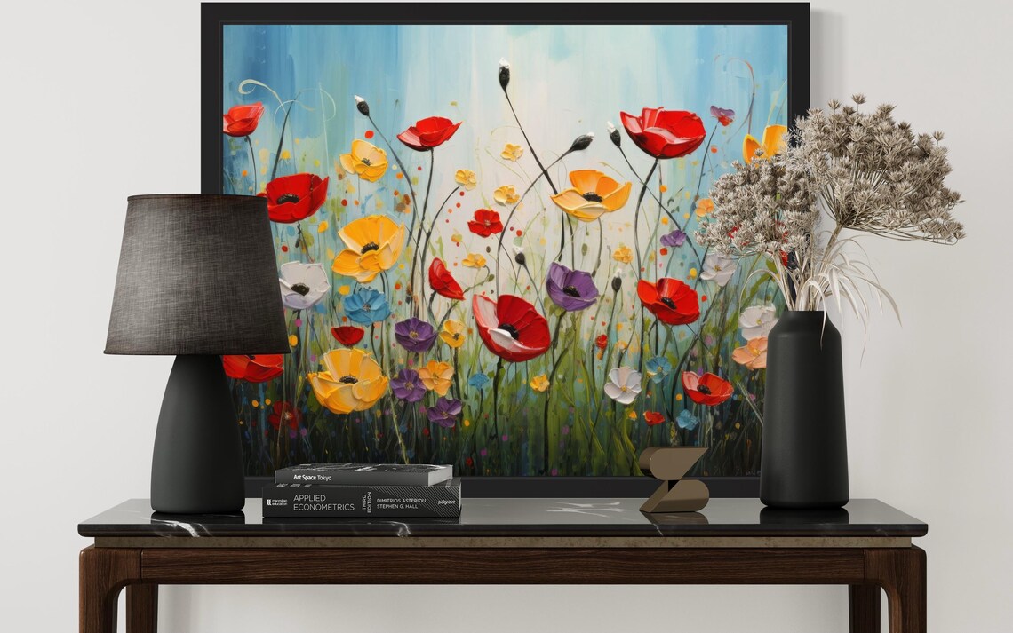 Colorful Wildflower Meadow Impasto Landscape Painting Decor Poster - Image 3