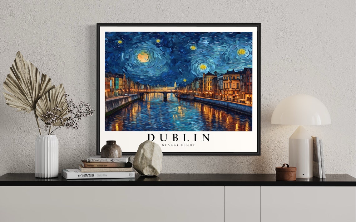 Dublin Starry Night River Van Gogh Style Cityscape Art Poster - Image 2