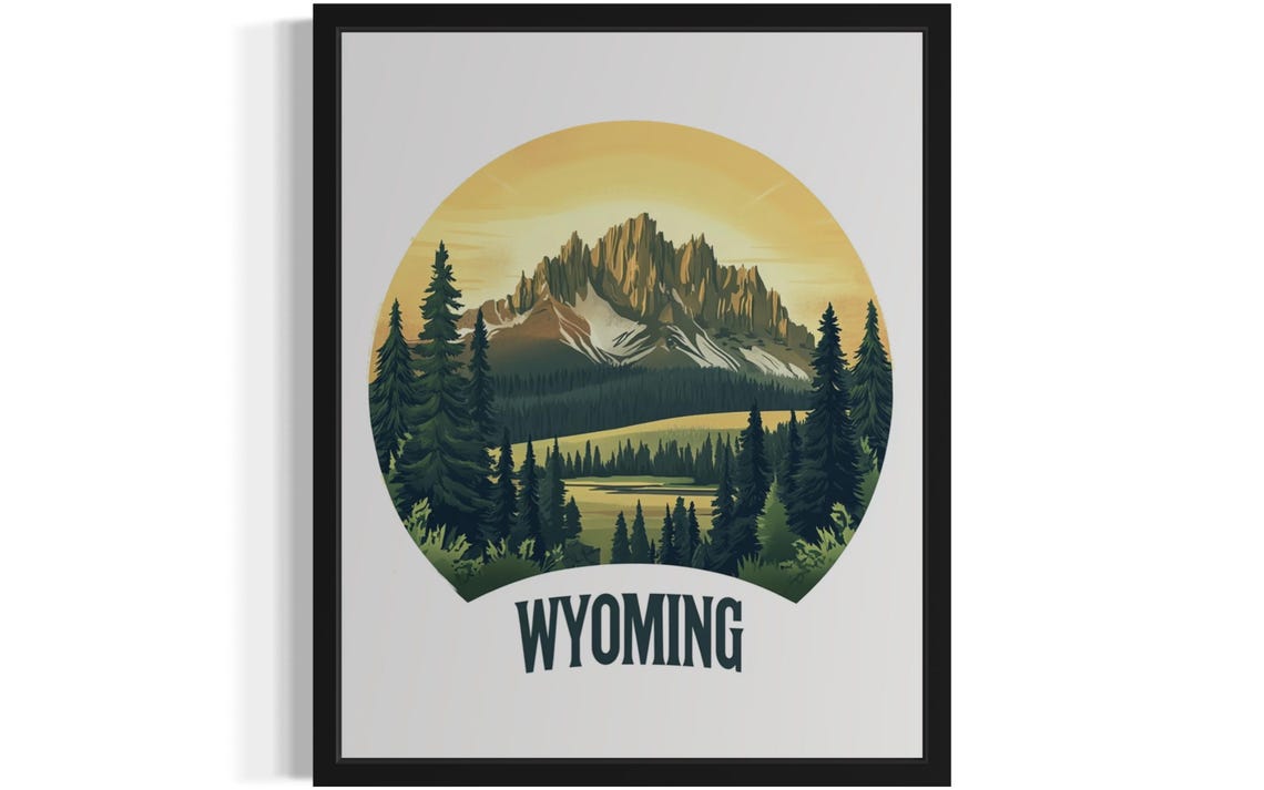 Wyoming Sunset Mountain Circular Travel Scenery Poster Home Decor Gift