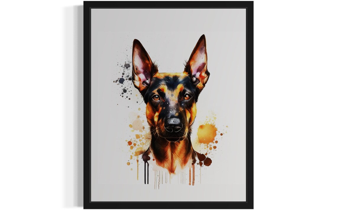 German Pinscher Black Tan Sleek Dog Watercolor Portrait Poster
