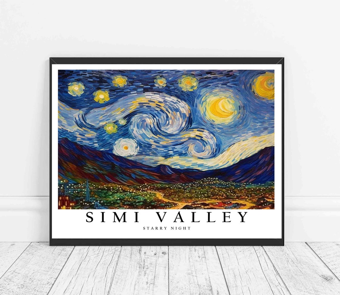 Simi Valley Starry Night Van Gogh Style Town Hills Art Poster