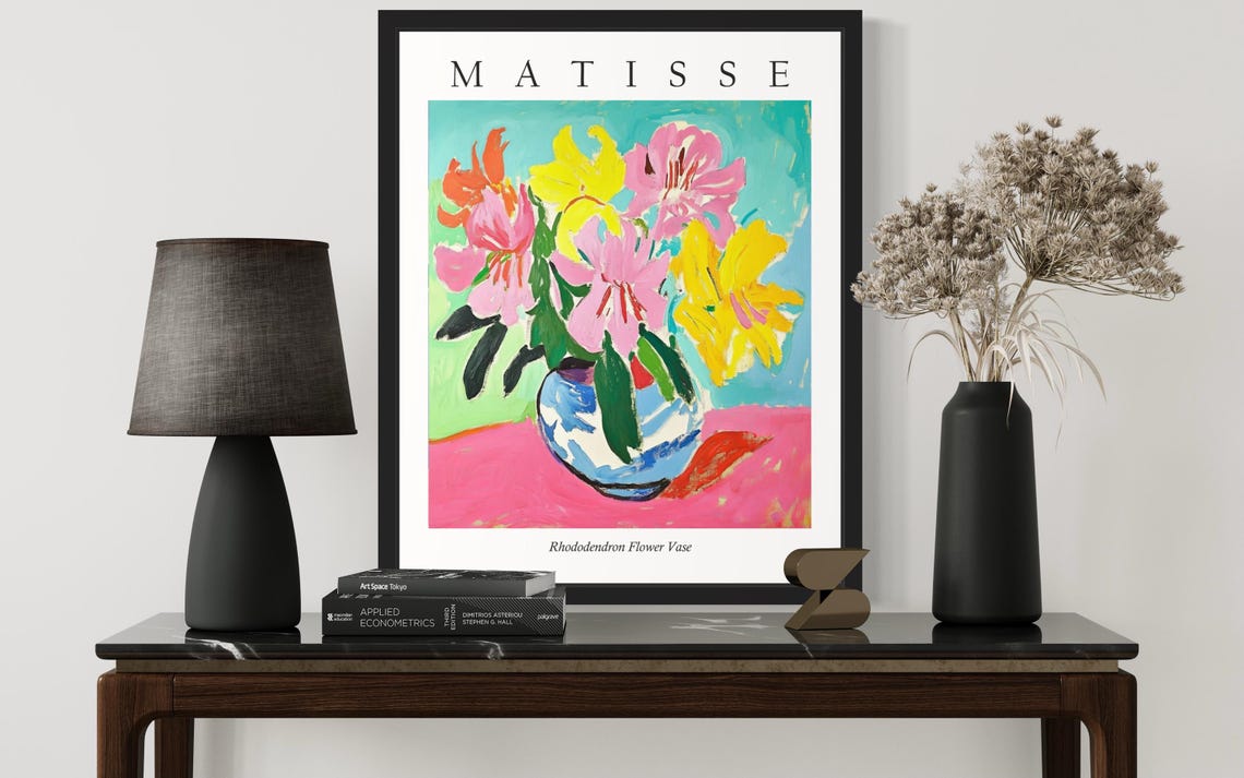 Matisse Style Rhododendron Flower Vase Soft Fauvist Still Life Poster - Image 3