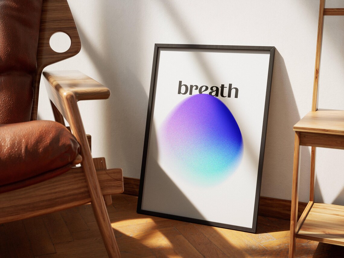 Breath Mindfulness Word Purple Blue Gradient Aura Calm Therapy Poster - Image 4
