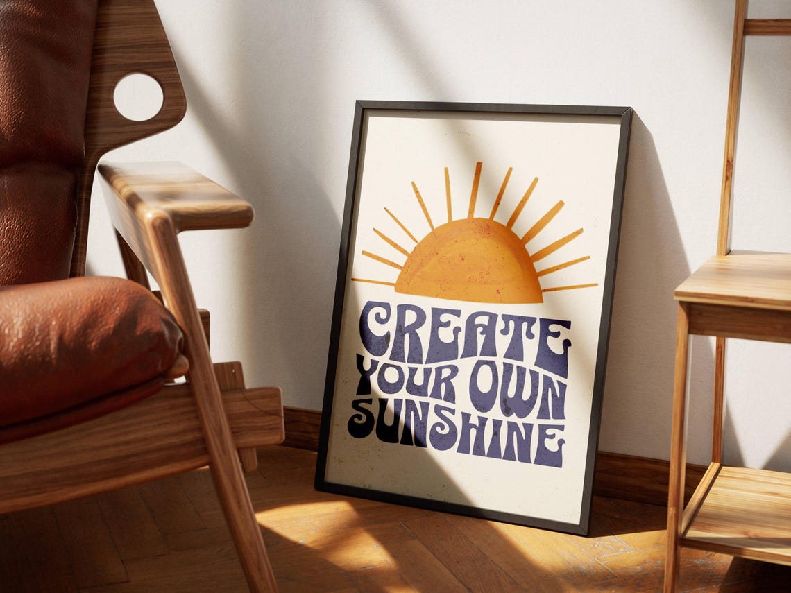 Create Your Own Sunshine Retro Sun Quote Boho Positivity Poster - Image 4