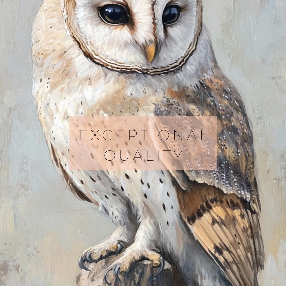 Barn Owl Perched On Wooden Post Neutral Farmhouse Bird Wall Art Print - Image 3