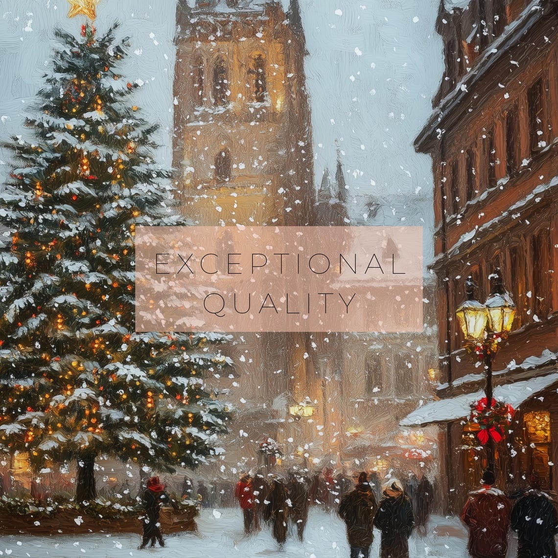 European Christmas Town Square Decorated Tree Snowy Holiday Poster - Image 3