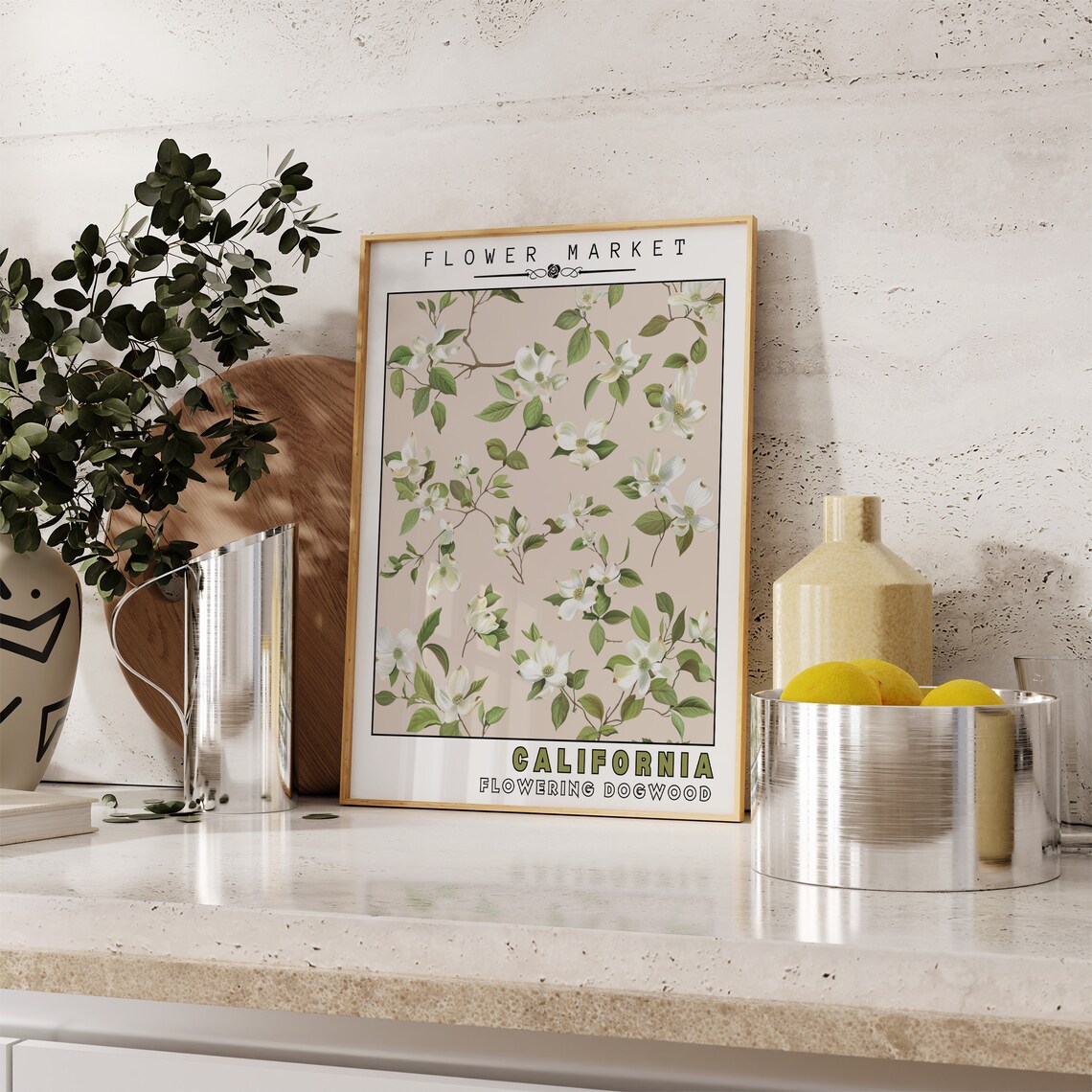 California Flowering Dogwood Flower Market Botanical Art Print - Image 2
