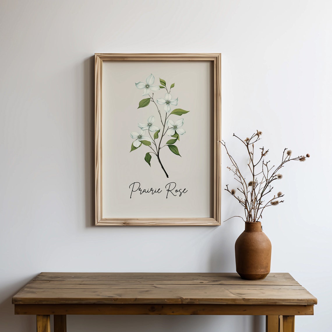 Prairie Rose Botanical Watercolor State Flower Minimalist Art Print - Image 2