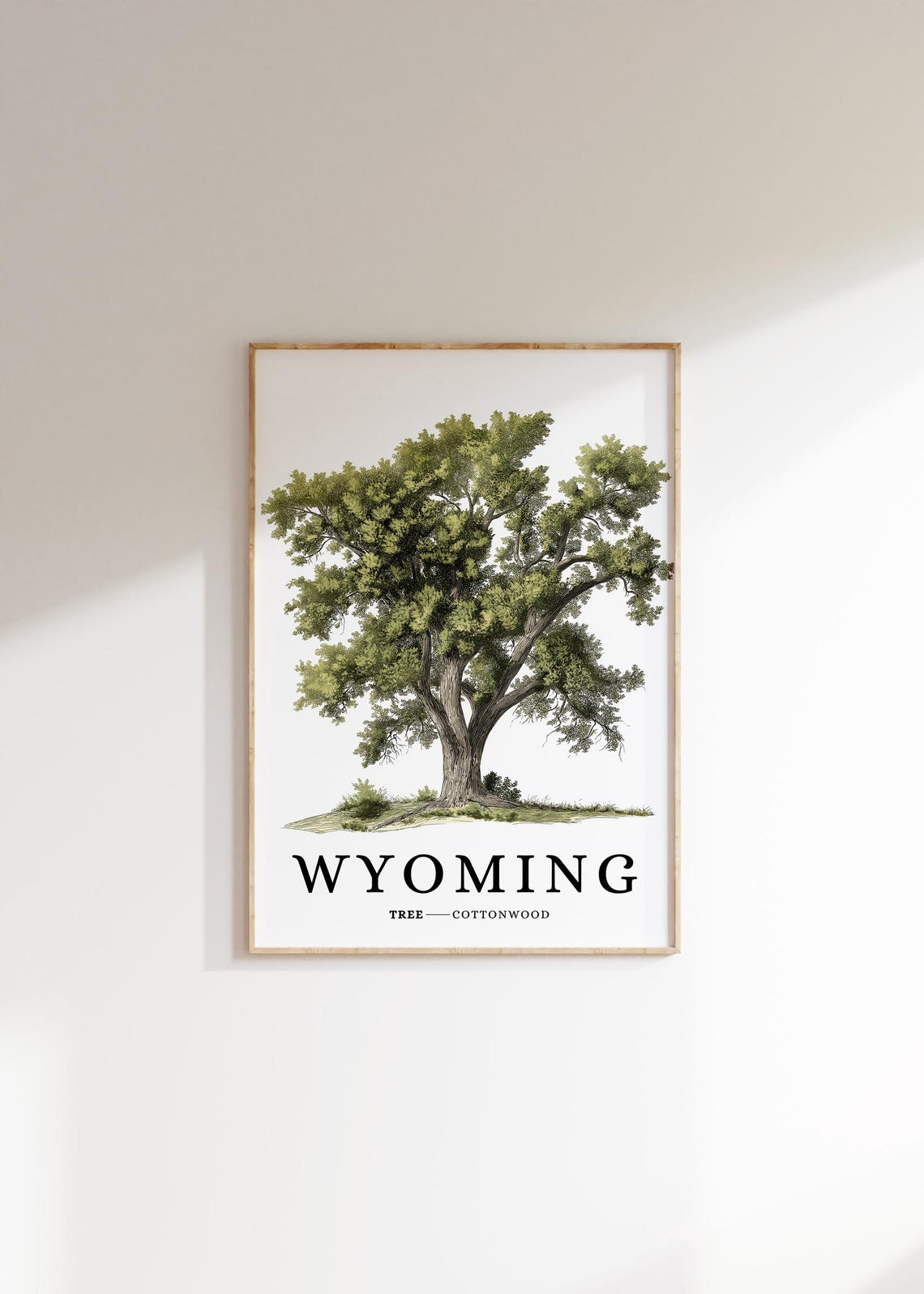 Wyoming Cottonwood Tree Botanical Minimalist Western State Poster