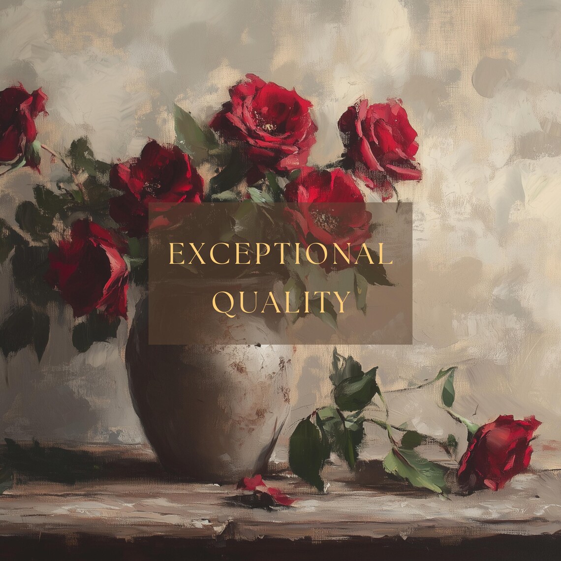 Moody Red Roses Rustic Vase Dark Vintage Floral Oil Painting Poster - Image 3