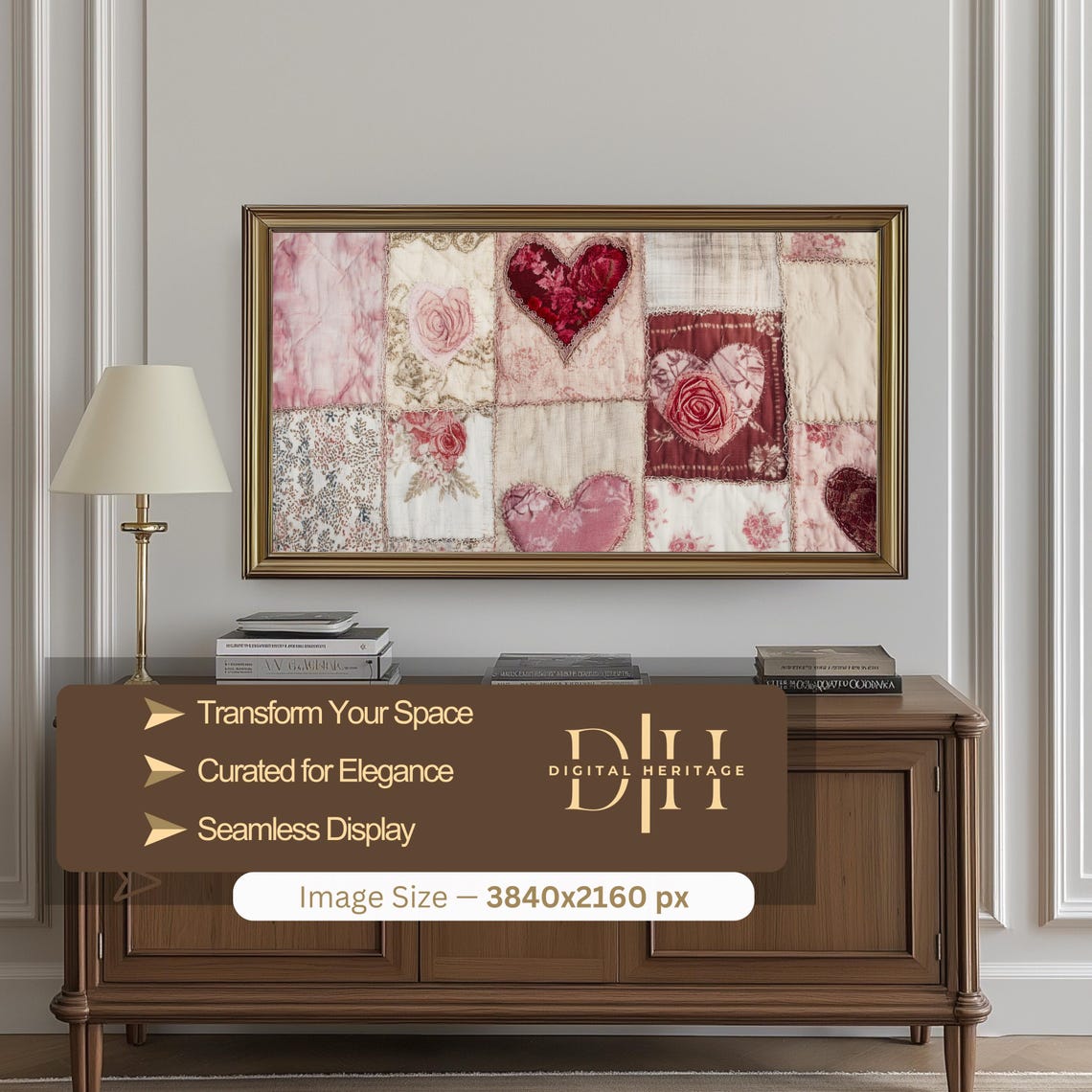 Vintage Patchwork Quilt Hearts Roses Valentine Farmhouse Art Poster - Image 2
