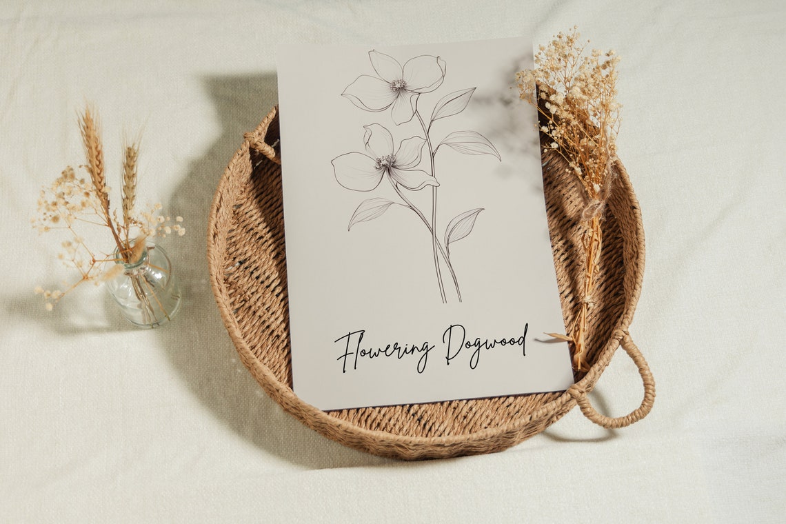 Flowering Dogwood Minimalist Botanical Line Art Wall Art Print - Image 2