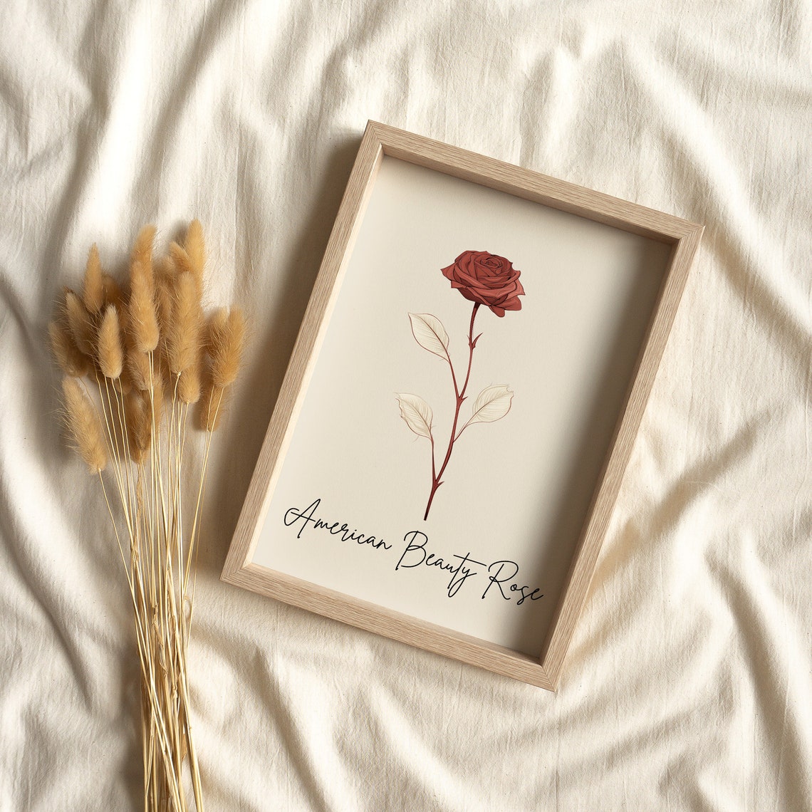 American Beauty Rose Minimalist Botanical Line Art Wall Art Print - Image 3