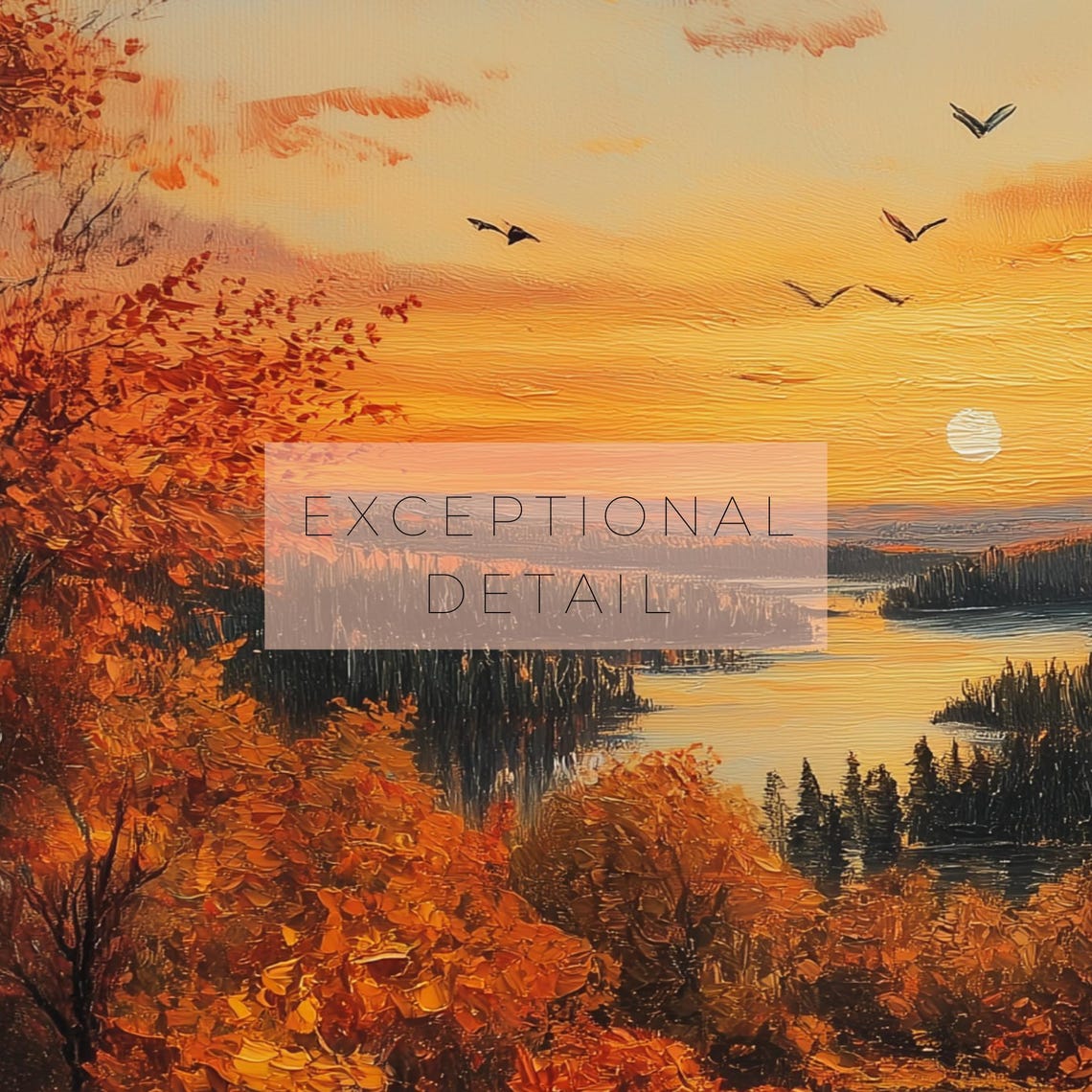 Autumn Sunset Over Lake Birds Flying Orange Sky Fall Nature Poster - Image 2