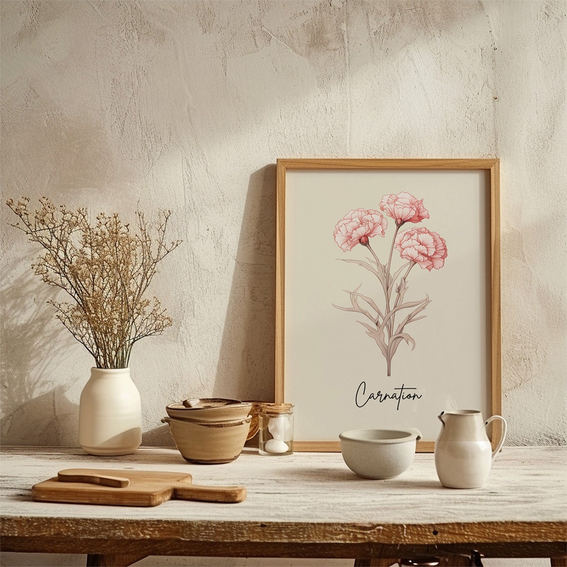 Carnation Botanical Watercolor Art Minimalist Pink Flower Wall Print - Image 2