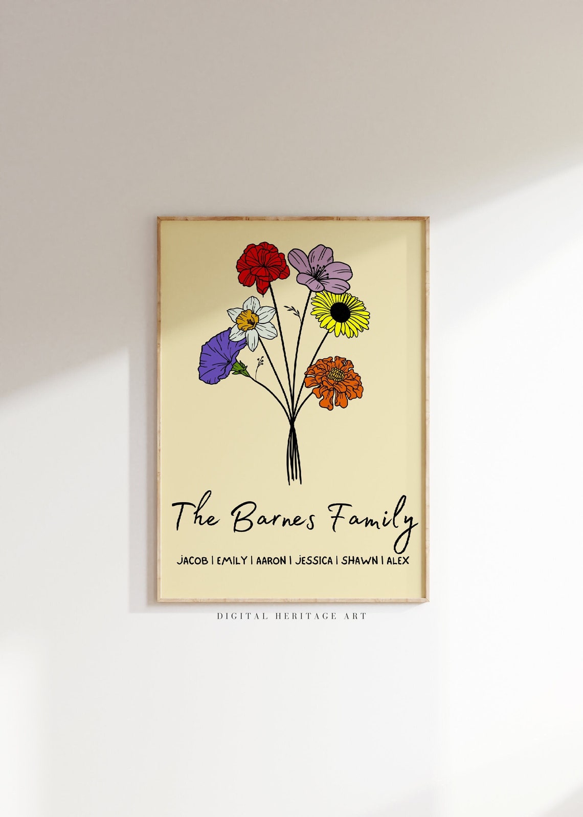 Personalized Family Birth Flower Bouquet Custom Name Art Print