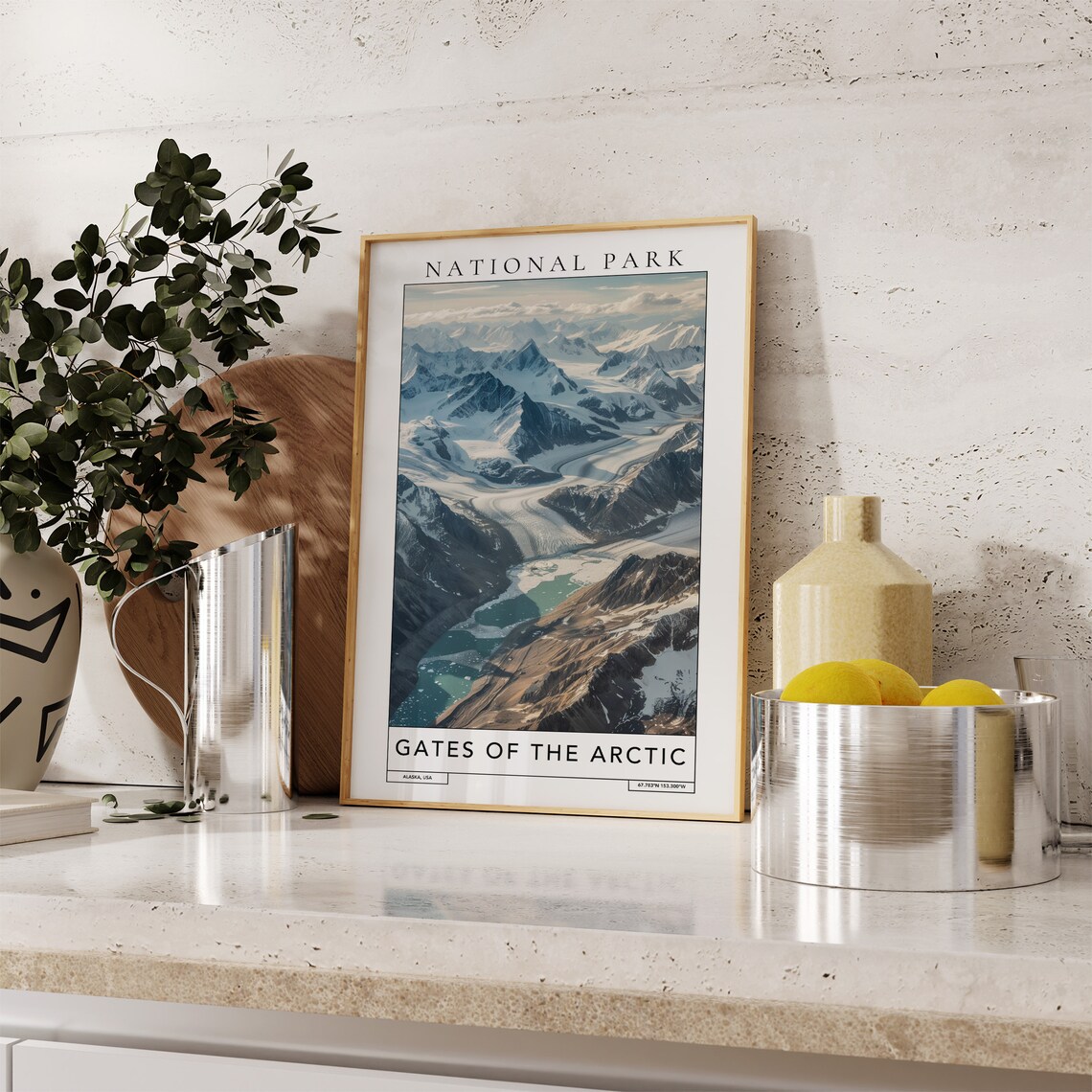Gates Of The Arctic Alaska Snowy Mountain Glacier Aerial Travel Poster - Image 2