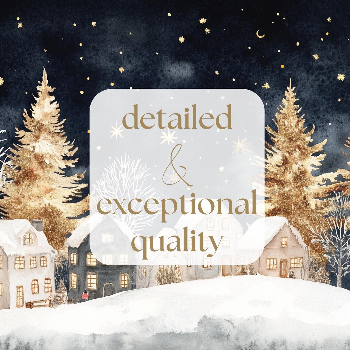Christmas Village Tv Art Cozy Holiday Gold Xmas Snowy Village Painting Frame Tv Art Winter Decor - Image 3