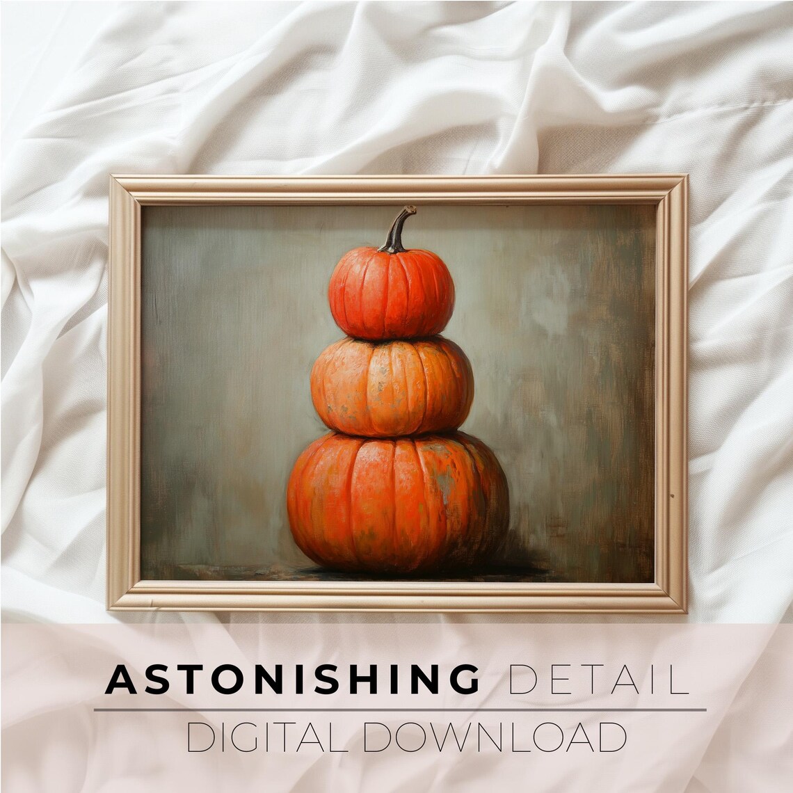 Stacked Pumpkins Still Life Orange Autumn Harvest Vintage Art Poster - Image 3