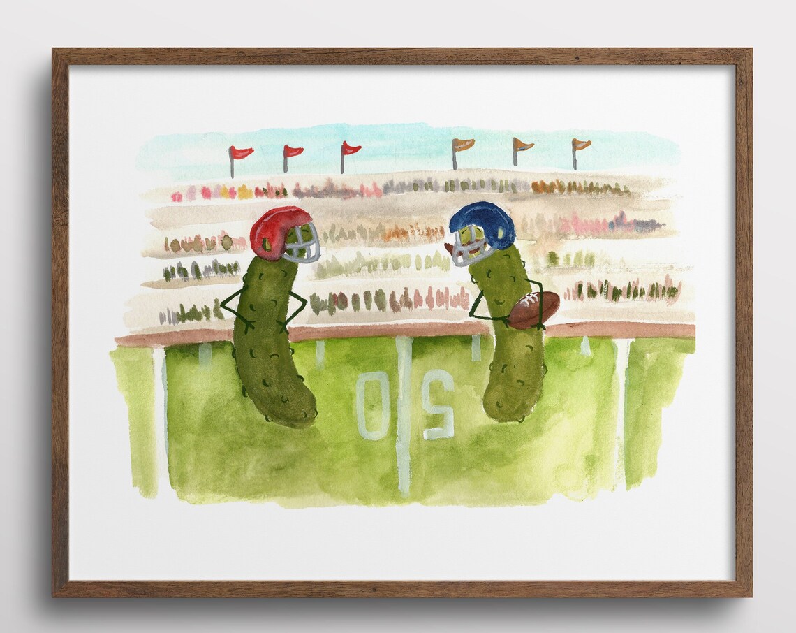 Whimsical Pickles With Mustaches Football Art Print