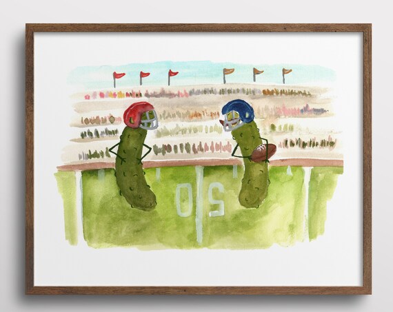 Whimsical Pickles With Mustaches Football Art Print