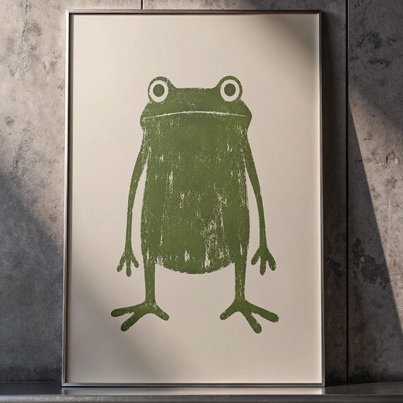 Minimalist Green Frog, Scandinavian Animal Poster