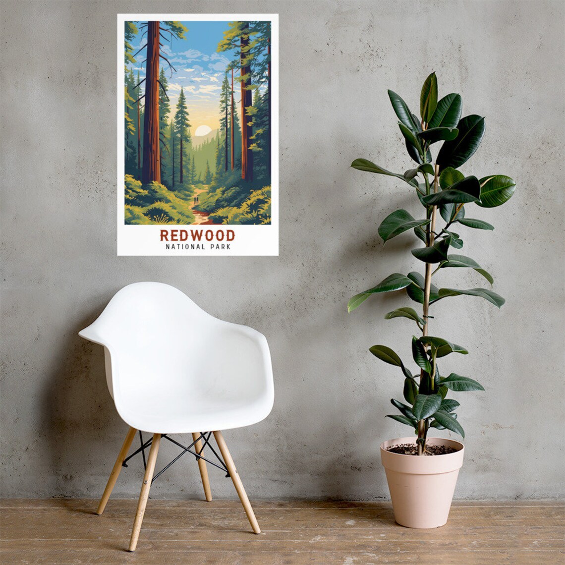 Redwood National Park Forest Trail Sunrise Vintage Travel Poster - Image 2