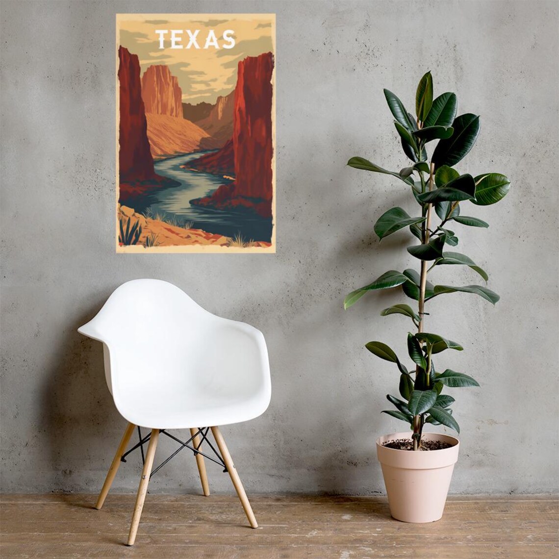 Texas Red Rock Canyon River Desert Vintage Landscape Travel Poster - Image 2