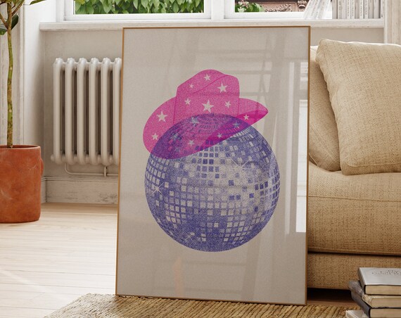 Disco Cowgirl Minimalist Retro Western Art Print
