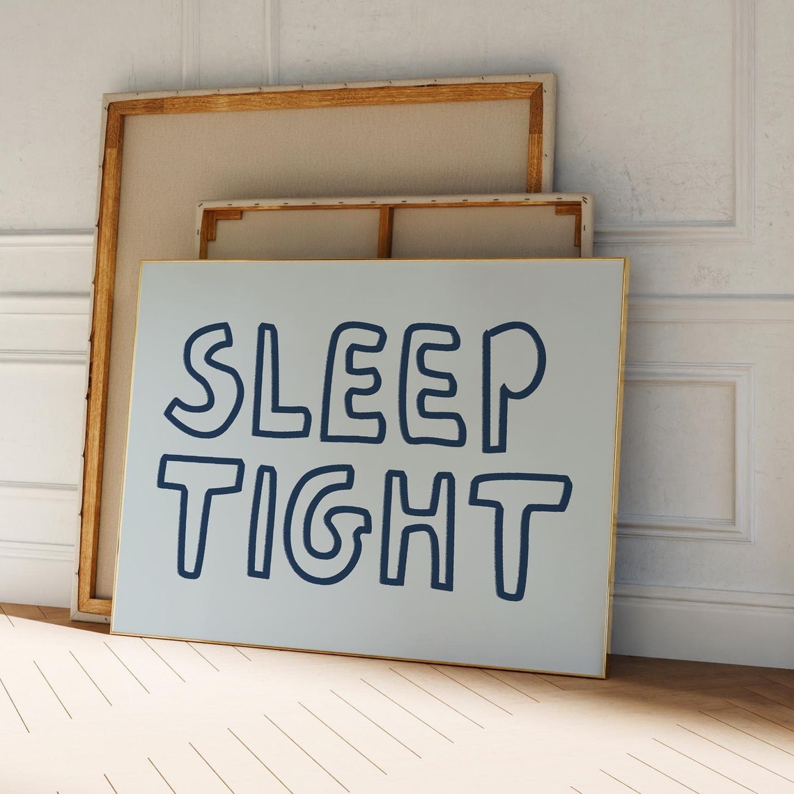 Sleep Tight Navy Outline Lettering Nursery Kids Bedroom Poster