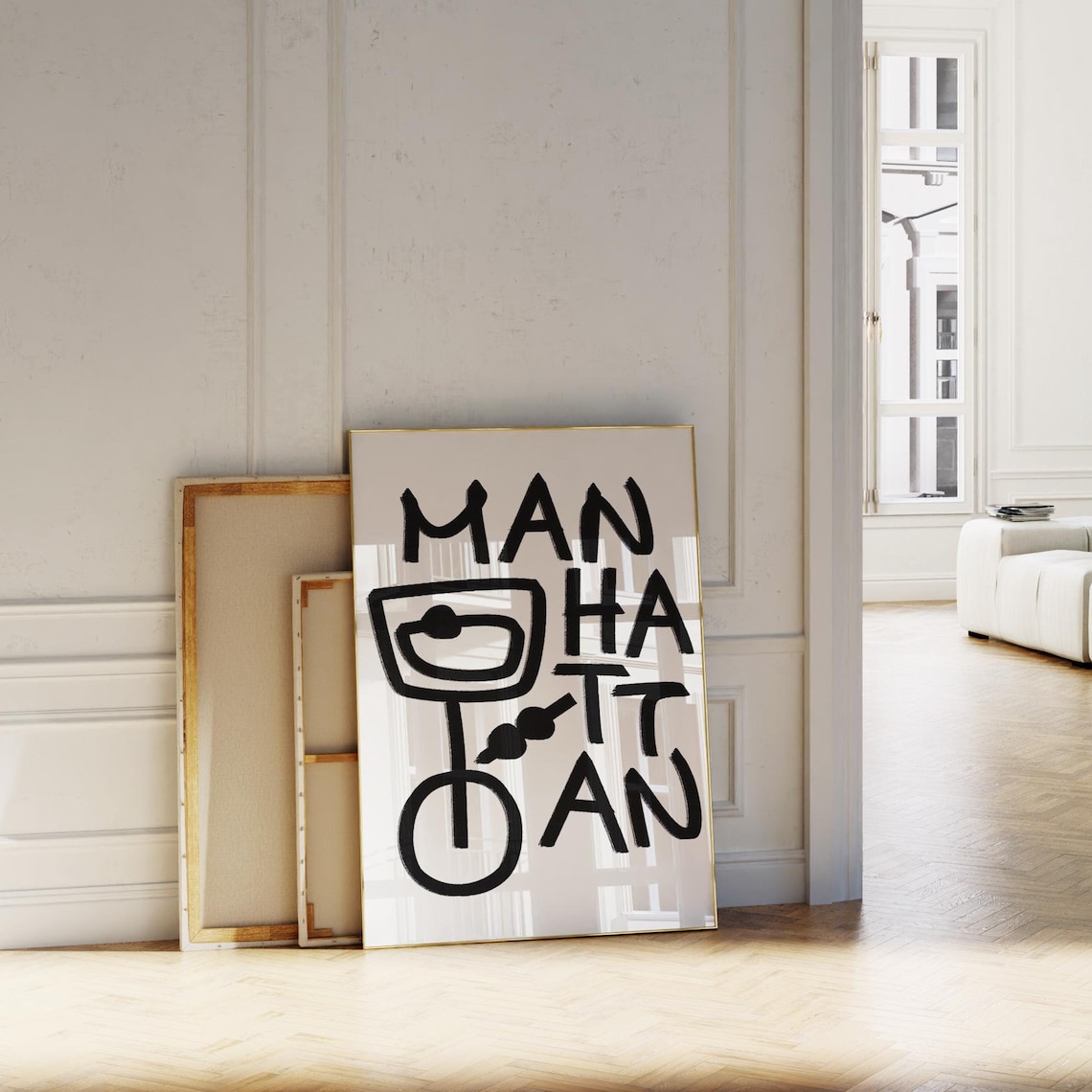 Manhattan Black Hand Lettering Typography Minimalist Art Poster