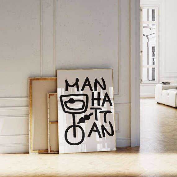 Manhattan Black Hand Lettering Typography Minimalist Art Poster