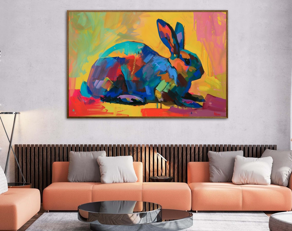 Dreamy Multicolor Bunny Abstract Rabbit Nursery Decor Poster