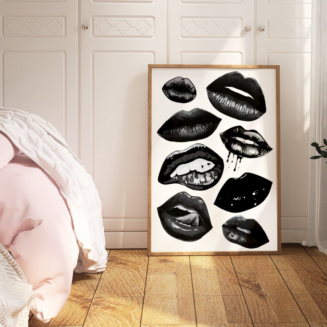Black Glossy Lips Collage Bold Edgy Fashion Beauty Art Poster - Image 2