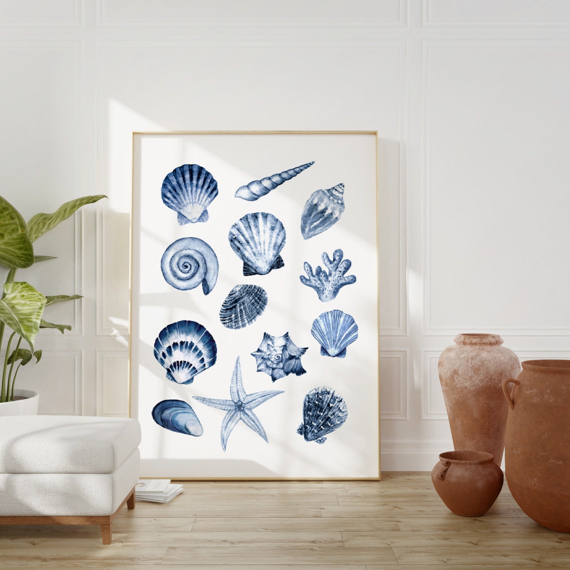 Blue Seashell Collection Watercolor Poster Coastal Beach Nautical Art - Image 3