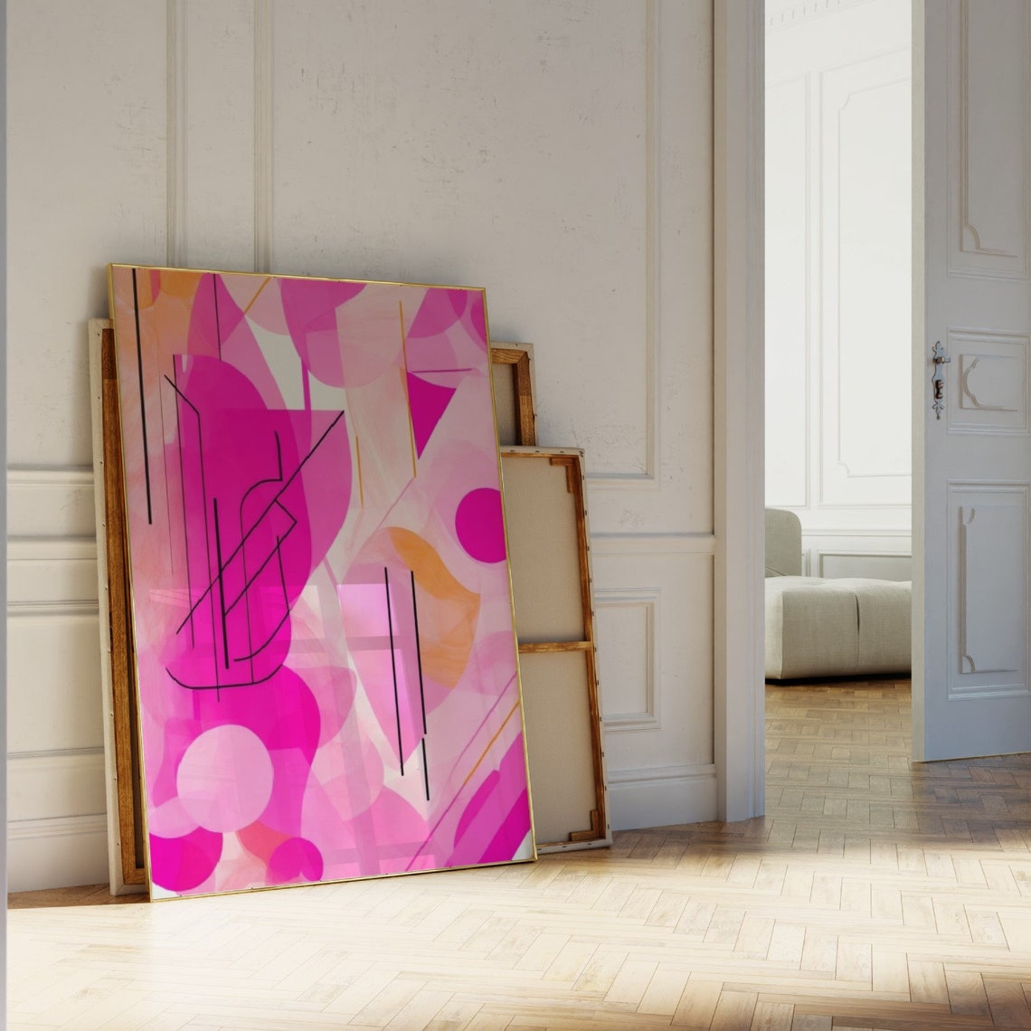 Hot Pink Magenta Abstract Geometric Shapes Bold Modern Poster - Image 3