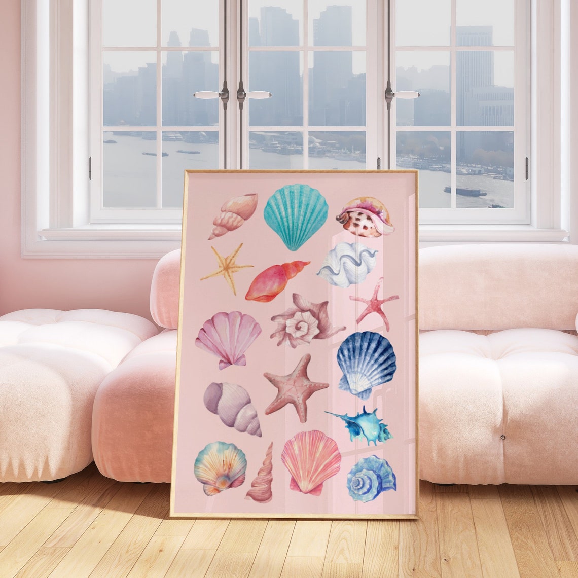 Pink Coastal Seashell Watercolor Beach Starfish Shells Poster - Image 3