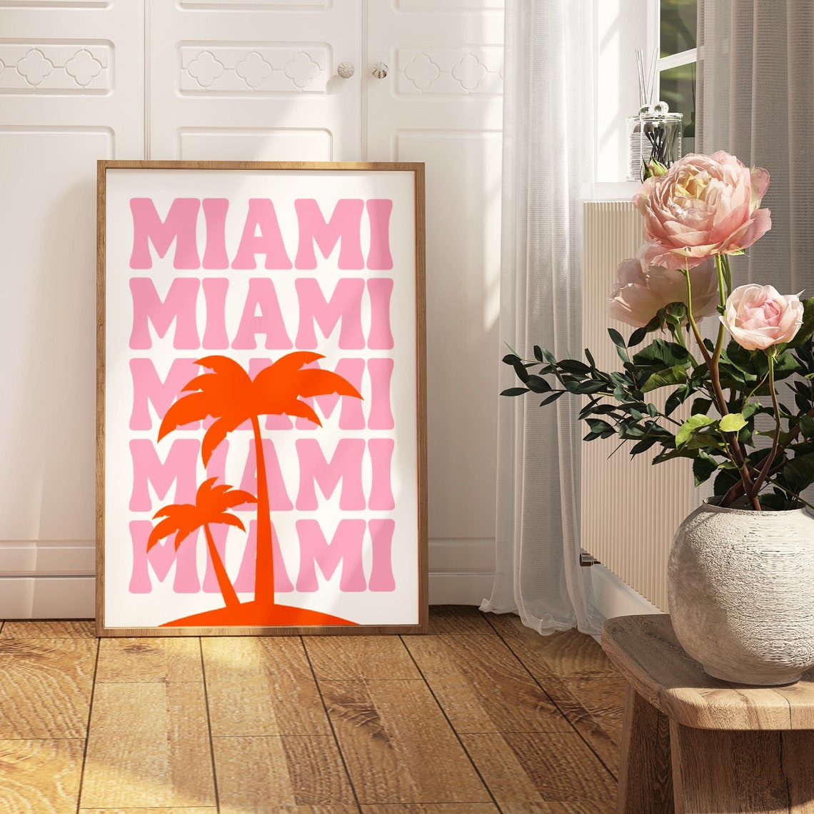 Miami Retro Pink Typography Palm Tree Florida Beach Travel Poster - Image 2