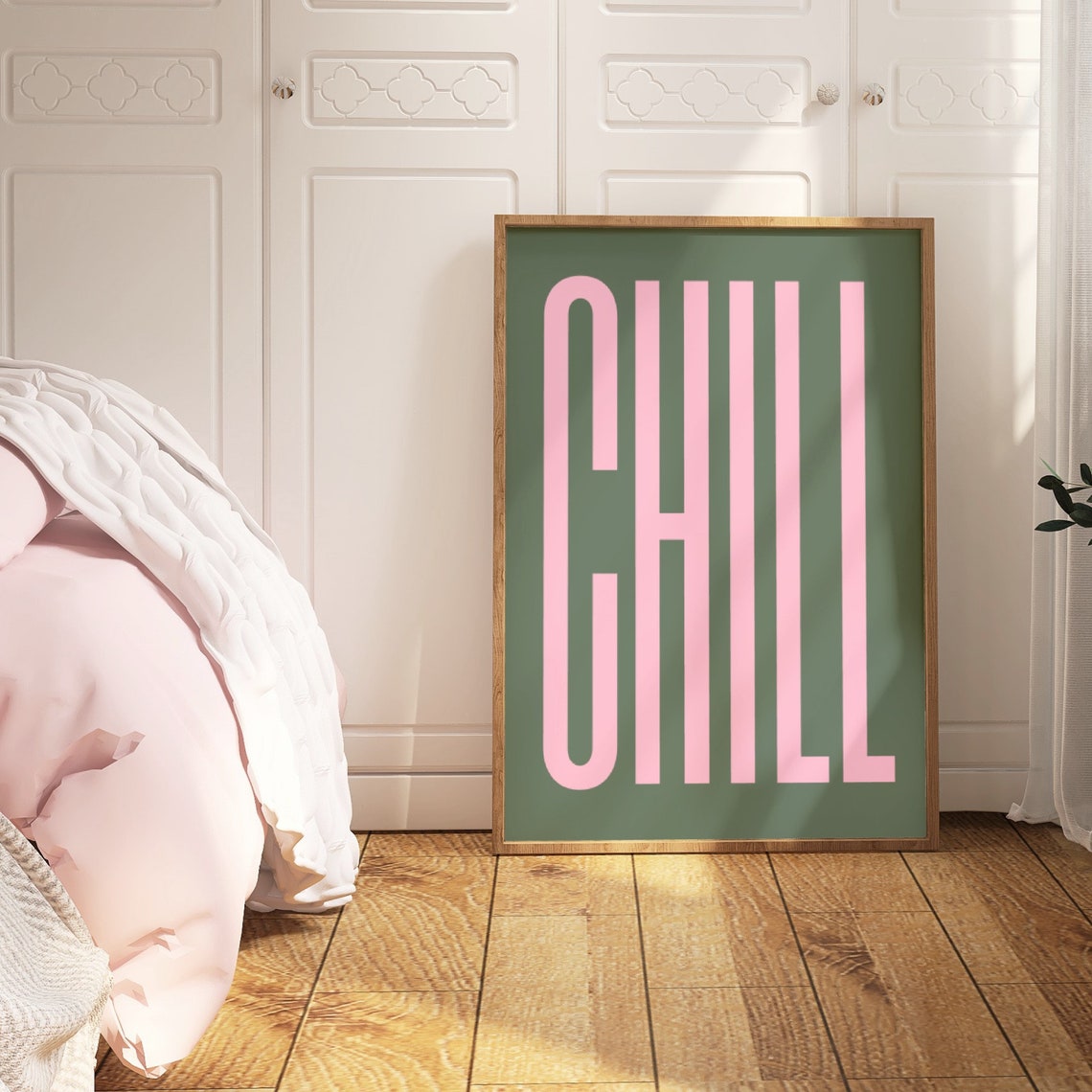 Chill Typography Sage Green Pink Preppy Minimalist Trendy Poster - Image 4