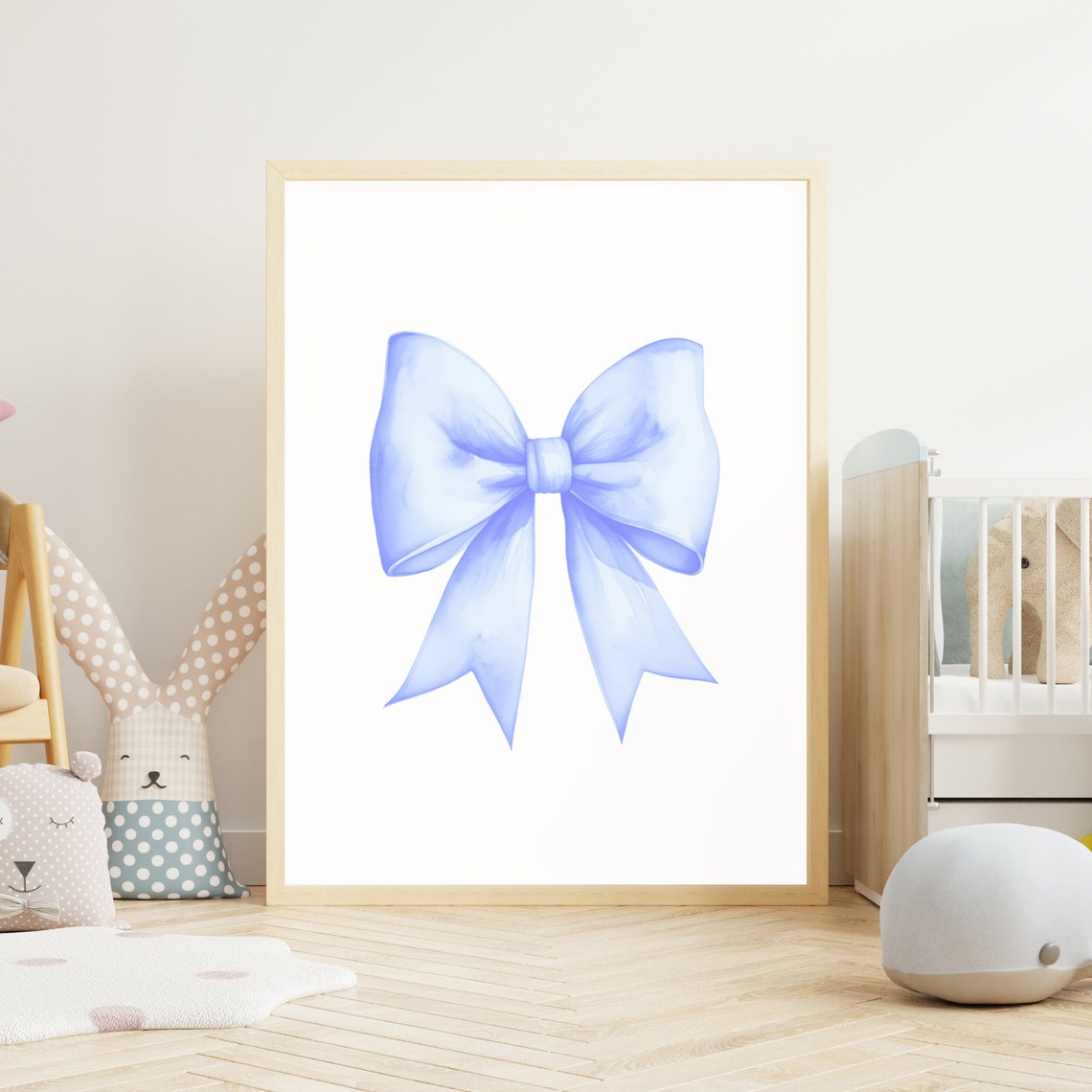 Baby Blue Bow Watercolor Soft Minimalist Sweet Nursery Poster - Image 3